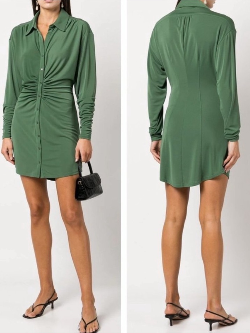 Cinq A Sept Dress Arden Mini Button Down Ruched In Hemp Green